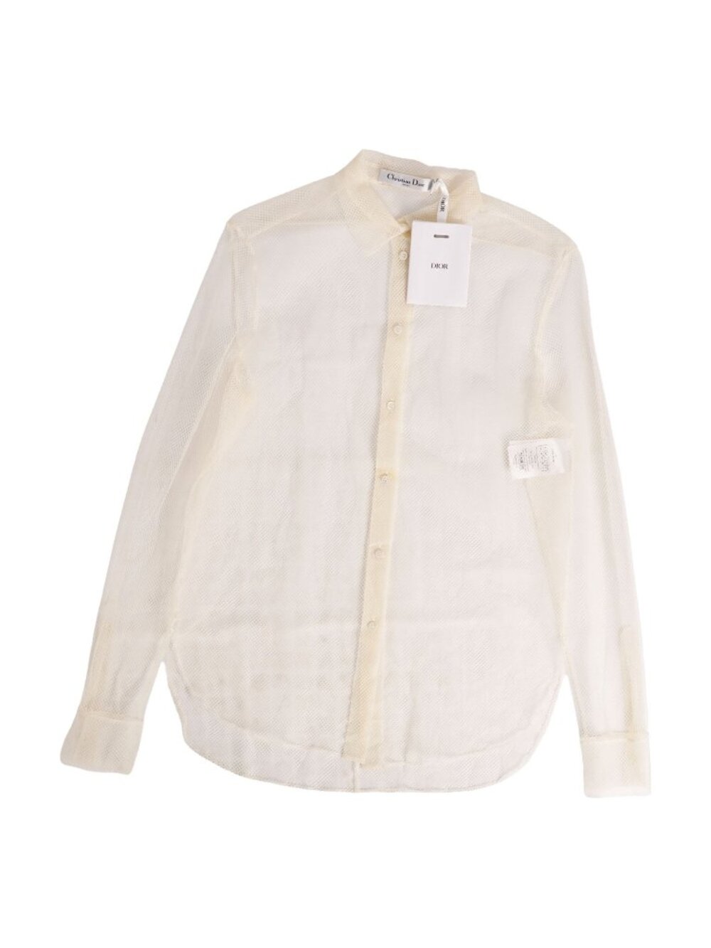 Dior Shirt Blouse Long Sleeve Tulle Mesh Sheer Top Nylon Beige US 6